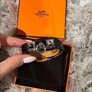 Hermès Black Leather Bracelet